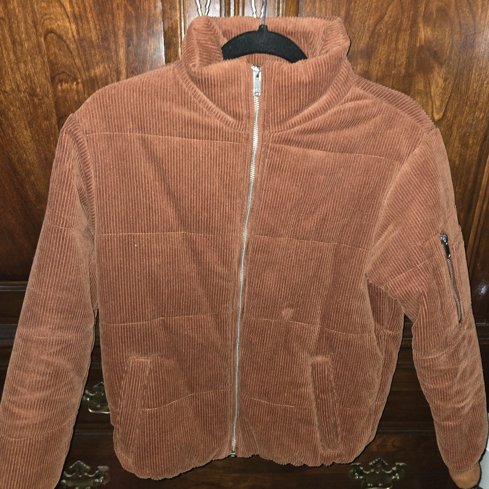 Vylette Rust Corduroy Zip-Up Puffer Jacket Size XS